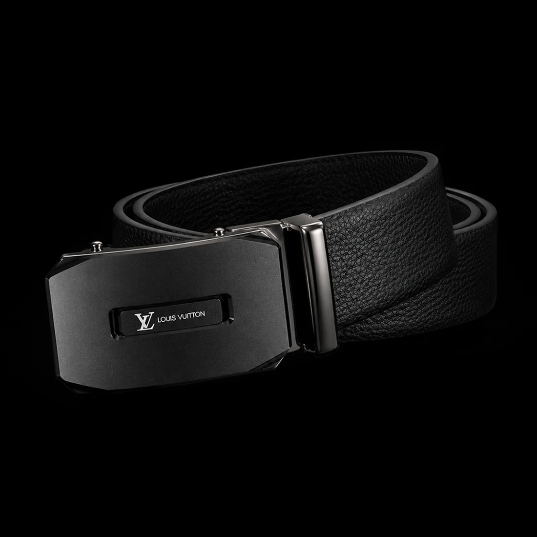 Leather Belt, Black Monogram Plaque — Vault tier, The Outfit House
