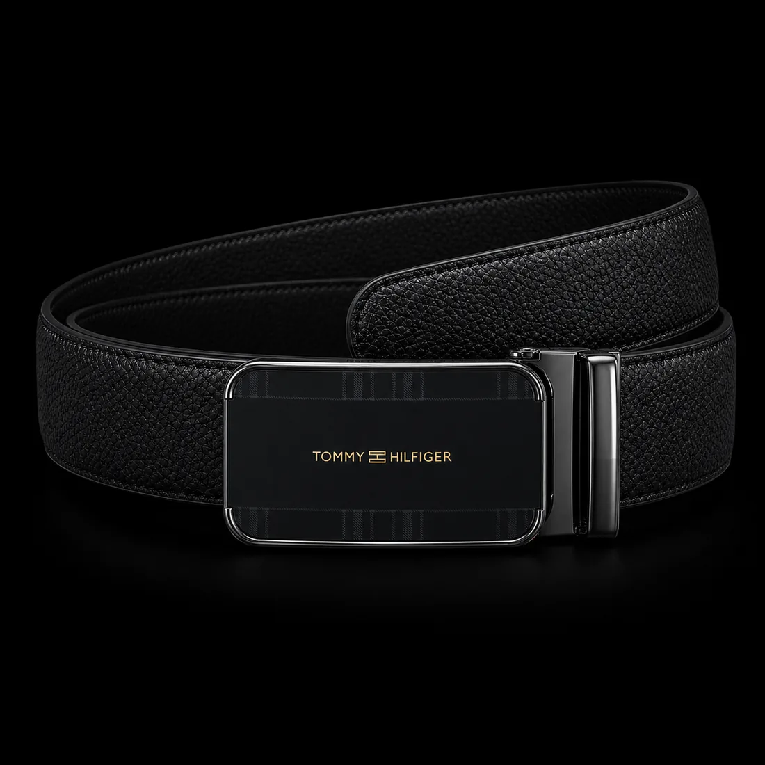 Leather Belt, Gold Flag Plaque — Standard tier, The Outfit House