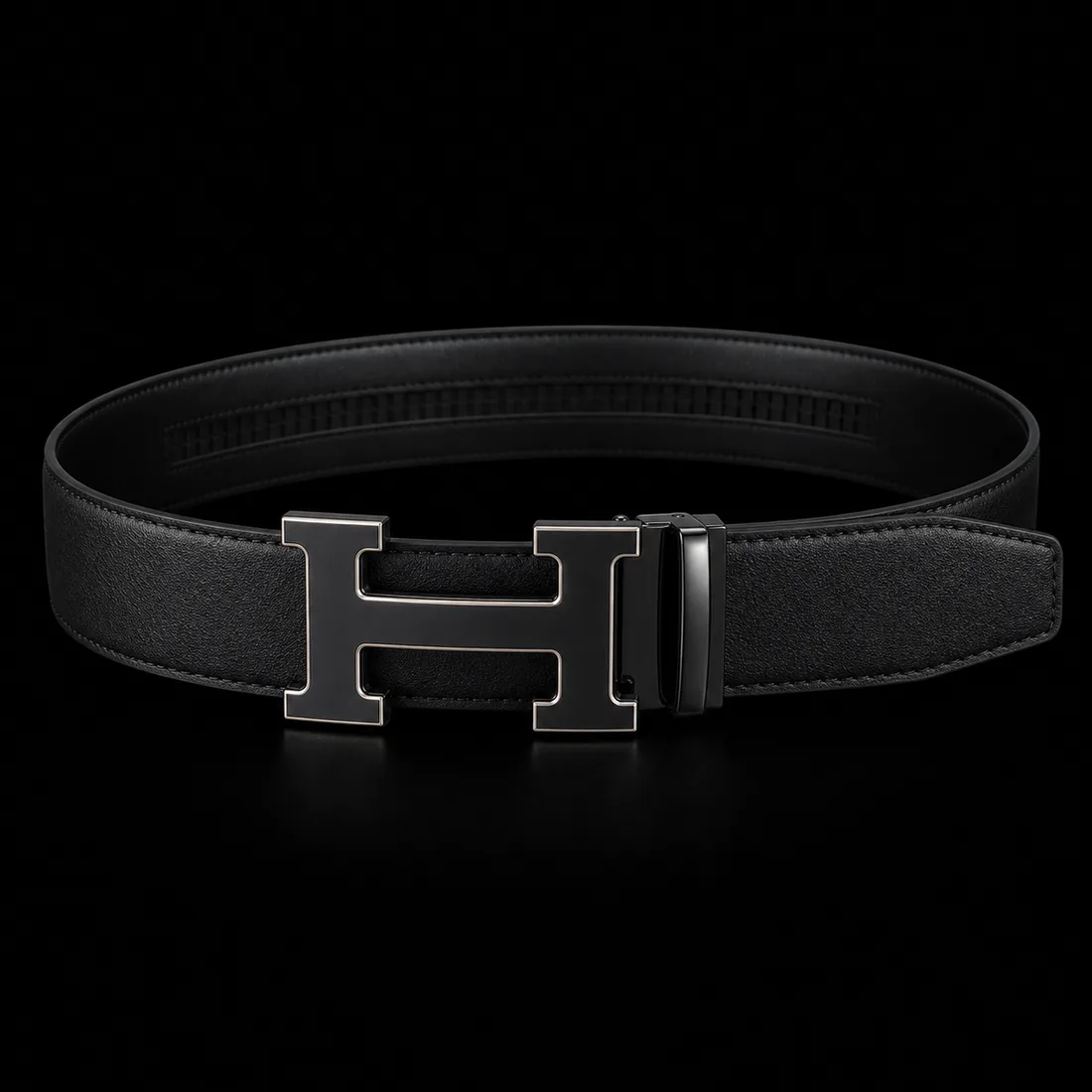 Leather Belt, Gunmetal H-Frame — Vault tier, The Outfit House