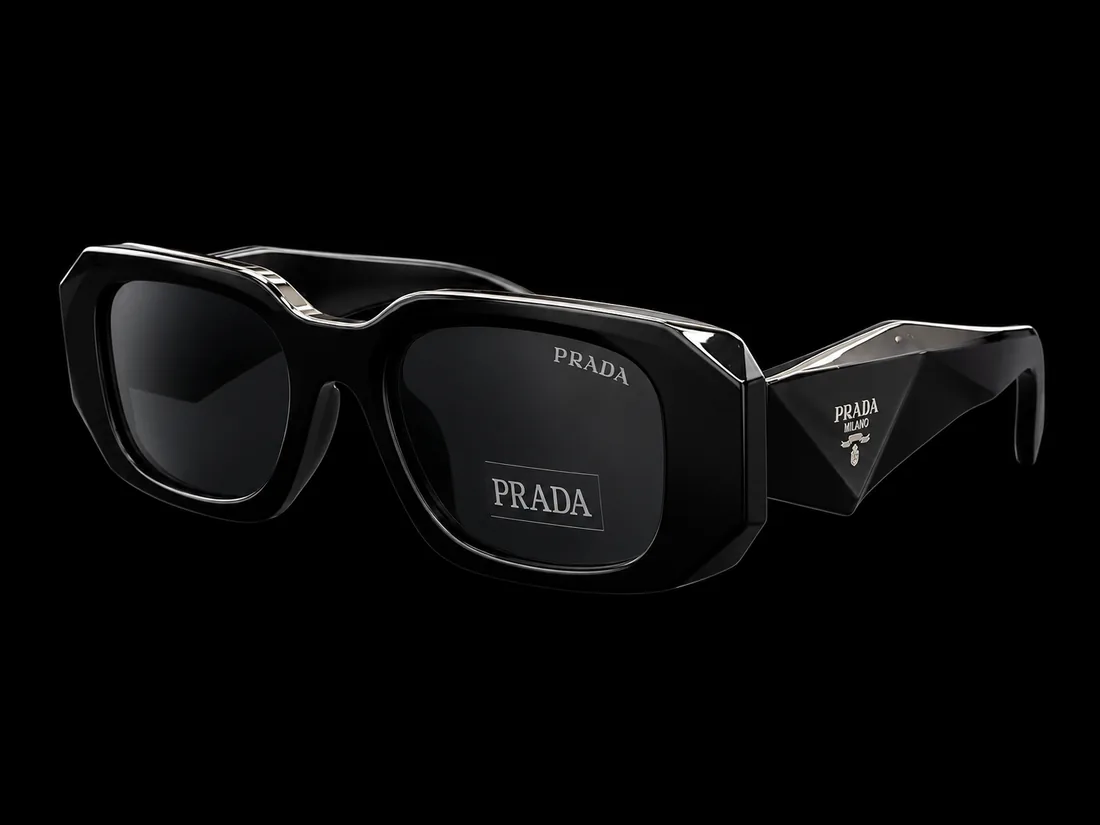 Sunglasses, Faceted Octagon Silver Accent Black — Standard tier, The Outfit House