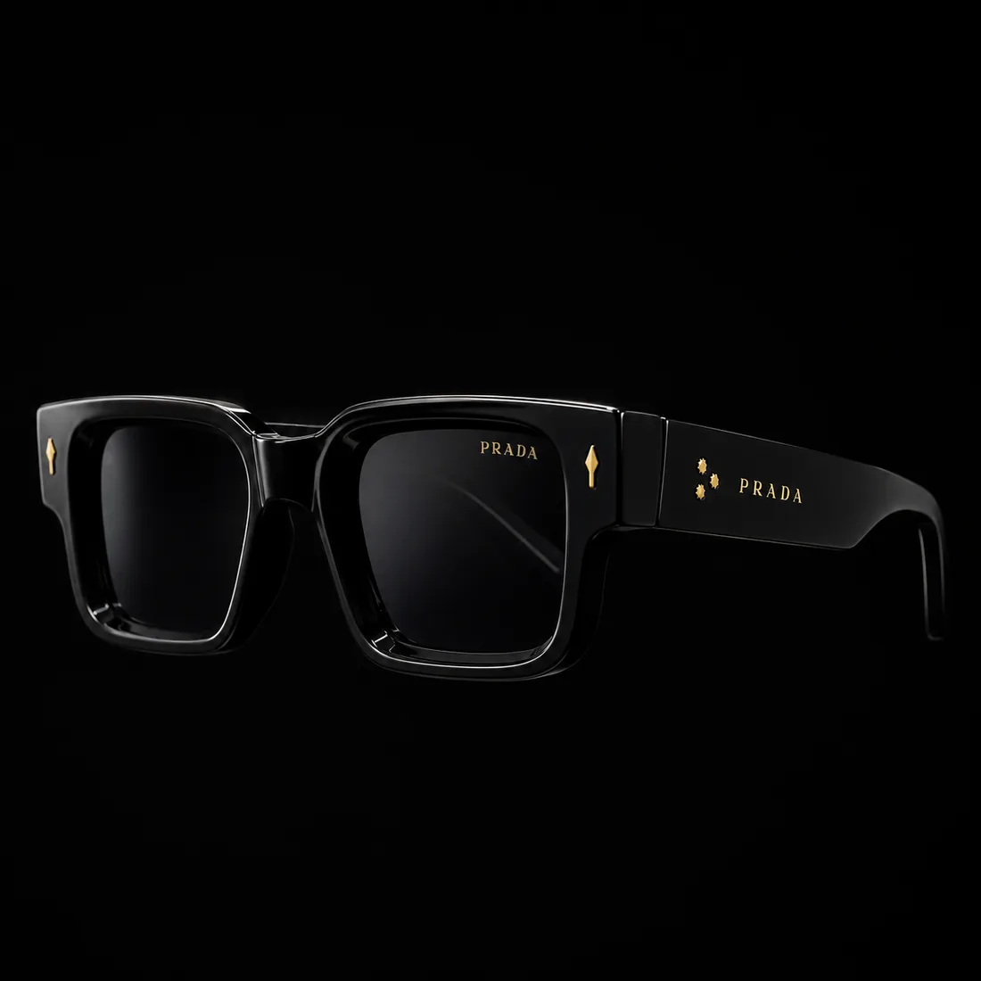 Sunglasses, Flat-Top Square Gold Stud Black — Standard tier, The Outfit House