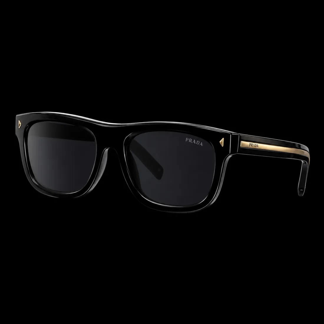 Sunglasses, Rounded Wayfarer Gold Plaque Black — Standard tier, The Outfit House