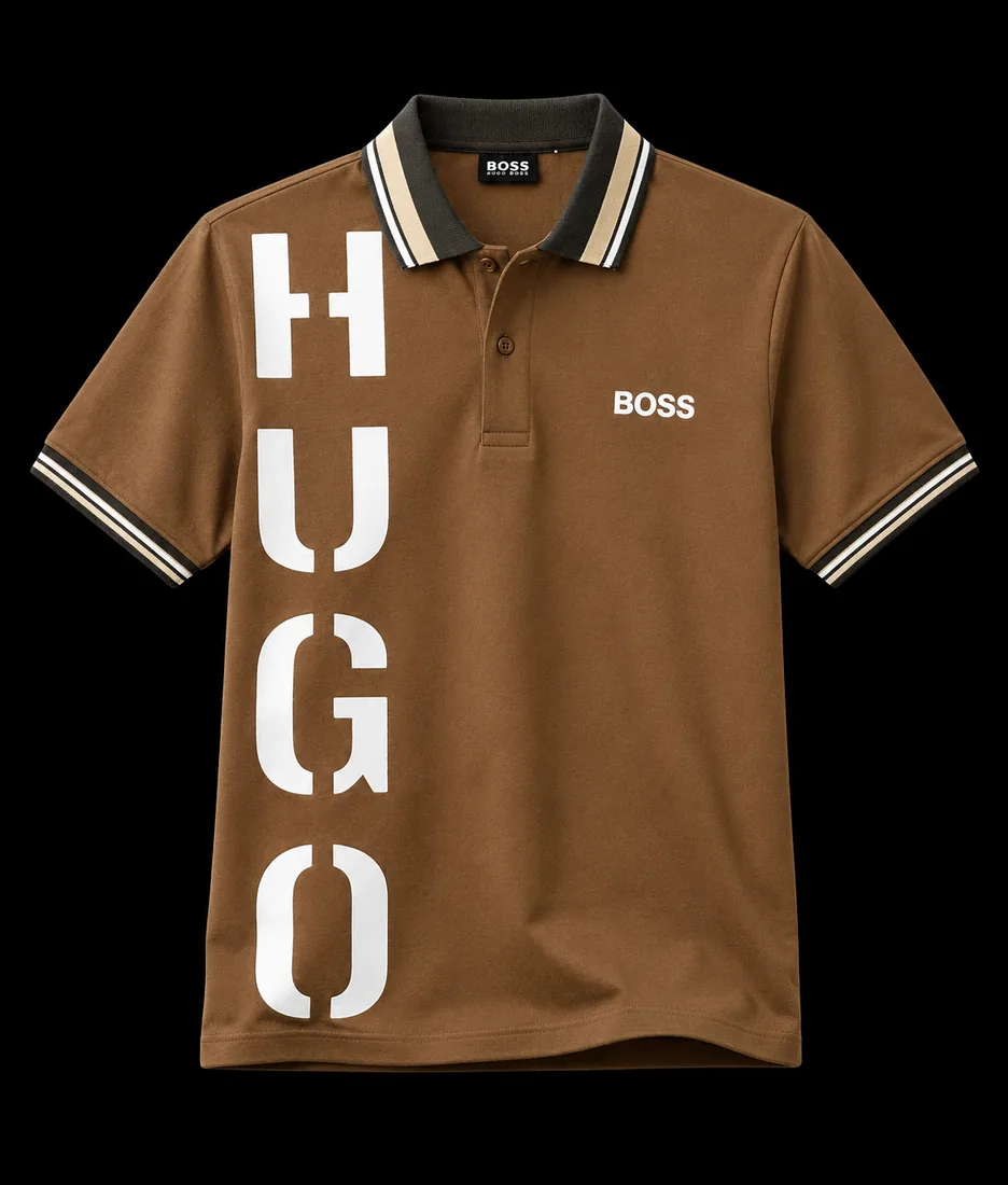 Collar Polo, Tan Vertical Wordmark — Standard tier, The Outfit House