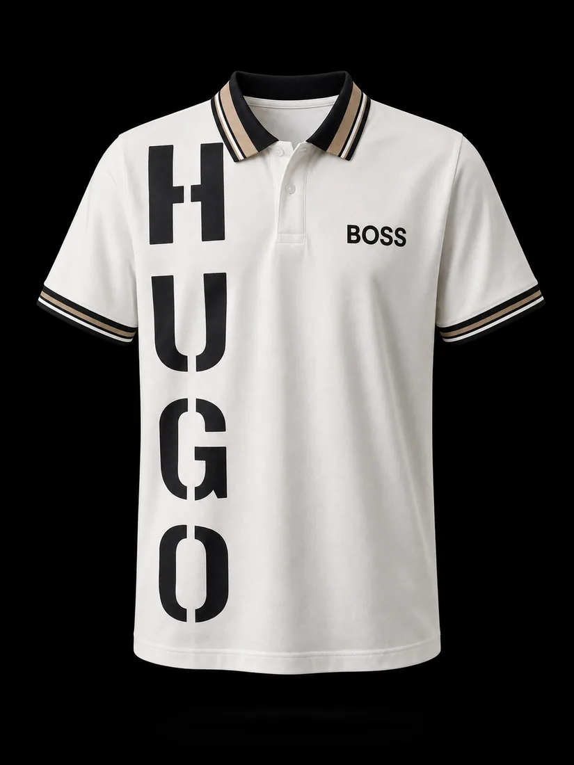 Collar Polo, White Vertical Wordmark — Standard tier, The Outfit House