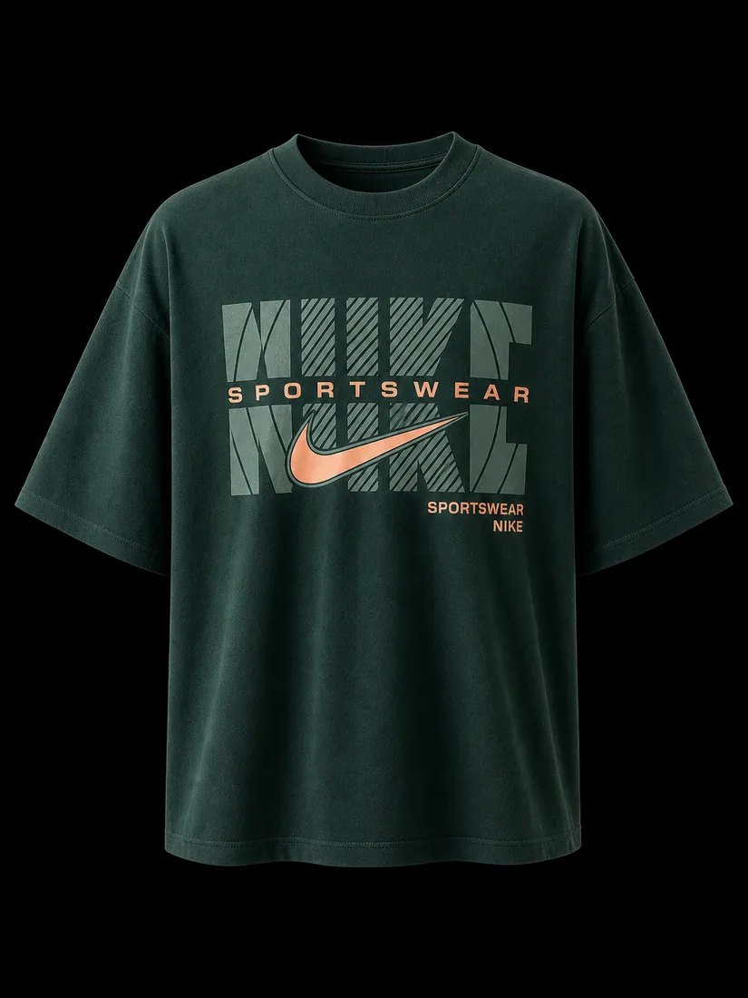 Graphic Tee, Dark Green Sport Block Print — Standard tier, The Outfit House