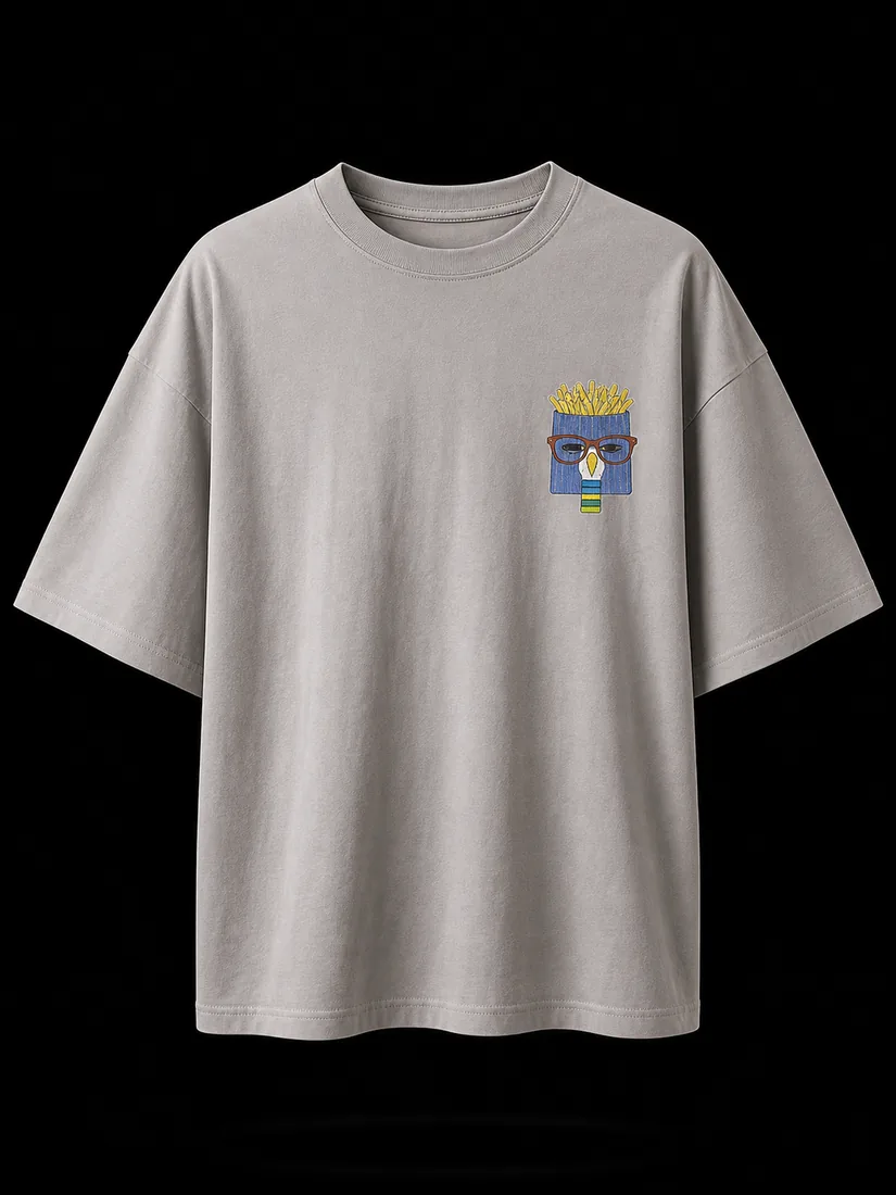 Graphic Tee, Grey Fries Chest Print — Standard tier, The Outfit House