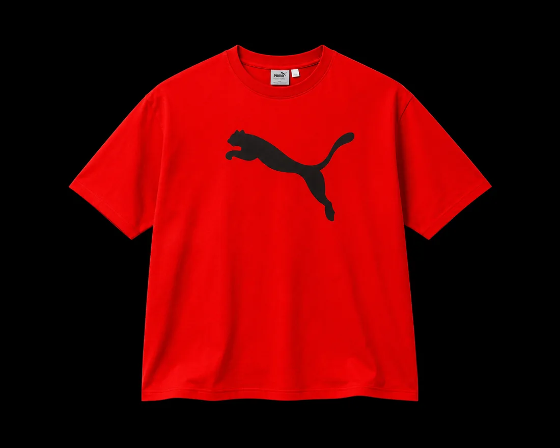 Graphic Tee, Red Leaping Cat Chest Print — Standard tier, The Outfit House