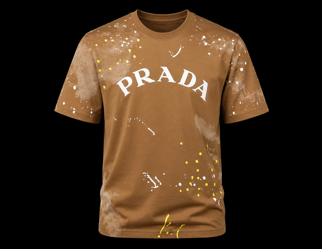 Graphic Tee, Tan Splatter Chest Print — Standard tier, The Outfit House