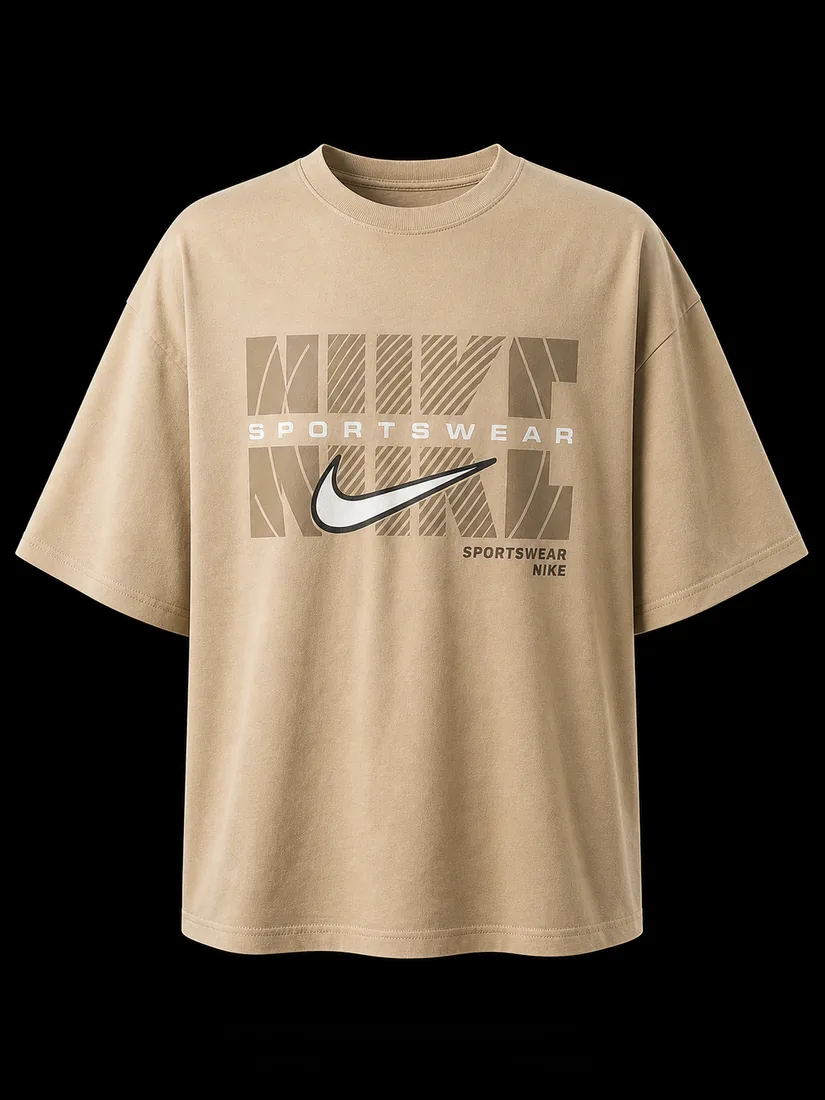Graphic Tee, Tan Sport Block Print — Standard tier, The Outfit House