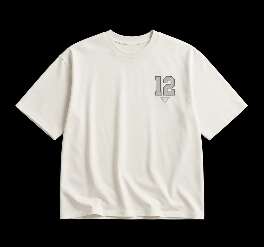 Graphic Tee, White Varsity 12 Chest Print — Standard tier, The Outfit House