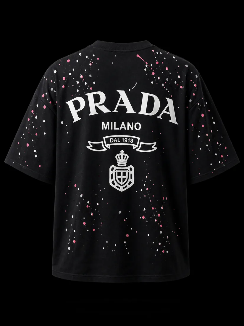 Oversized Tee, Black Crest Splatter — Standard tier, The Outfit House