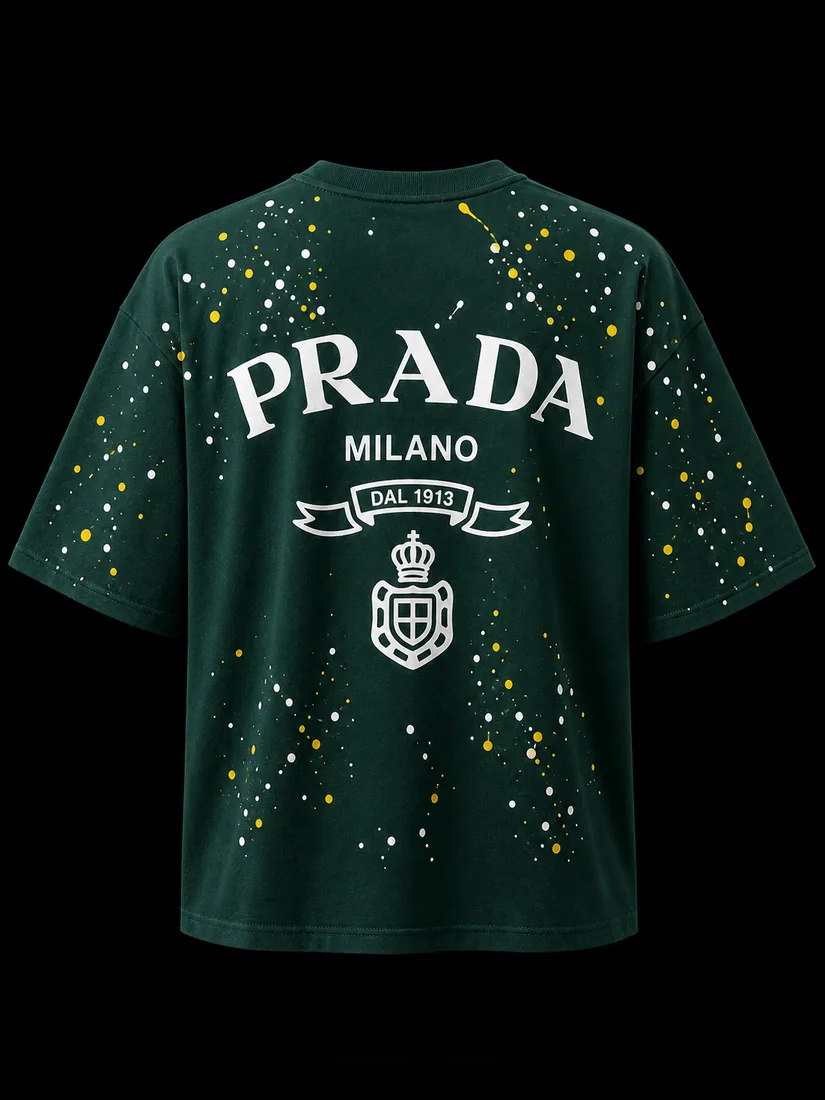 Oversized Tee, Green Crest Splatter — Standard tier, The Outfit House