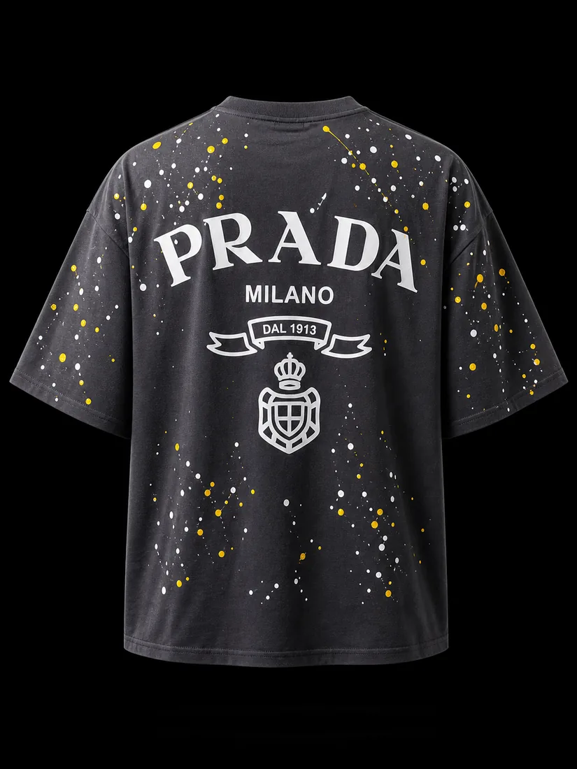 Oversized Tee, Grey Crest Splatter — Standard tier, The Outfit House
