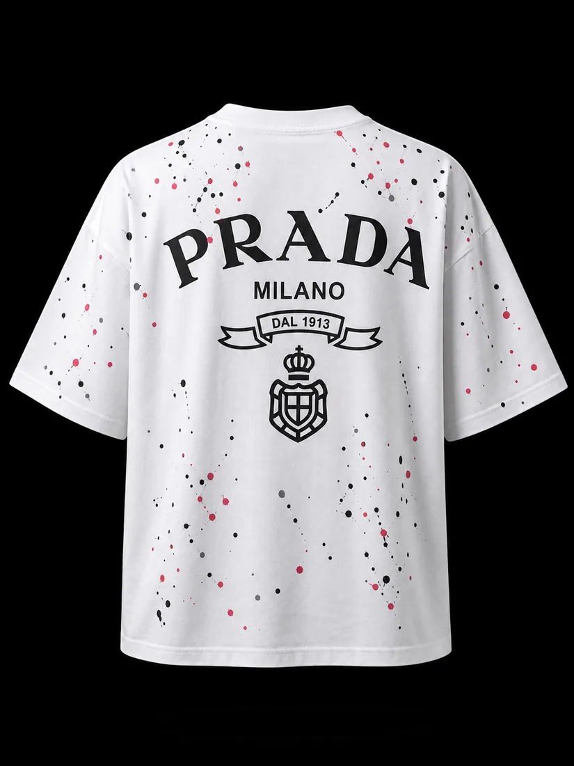 Oversized Tee, White Crest Splatter — Standard tier, The Outfit House