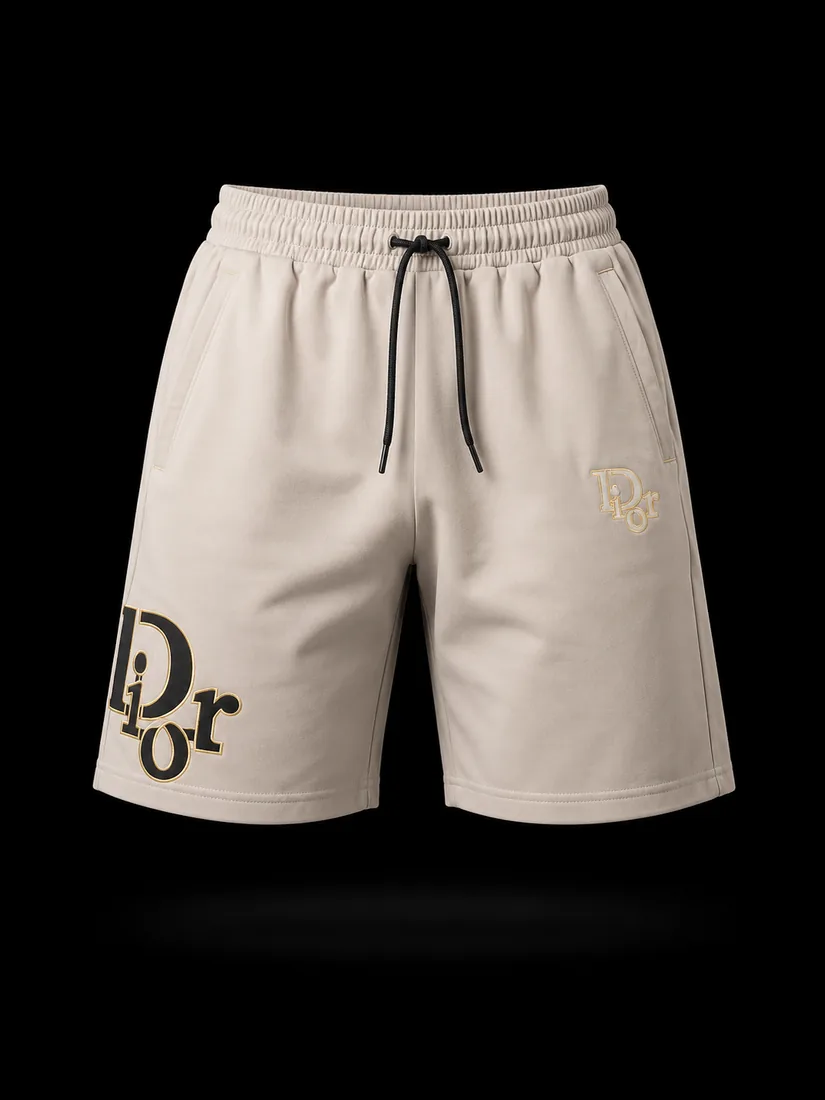 Logo Shorts, Beige Wordmark — Standard tier, The Outfit House